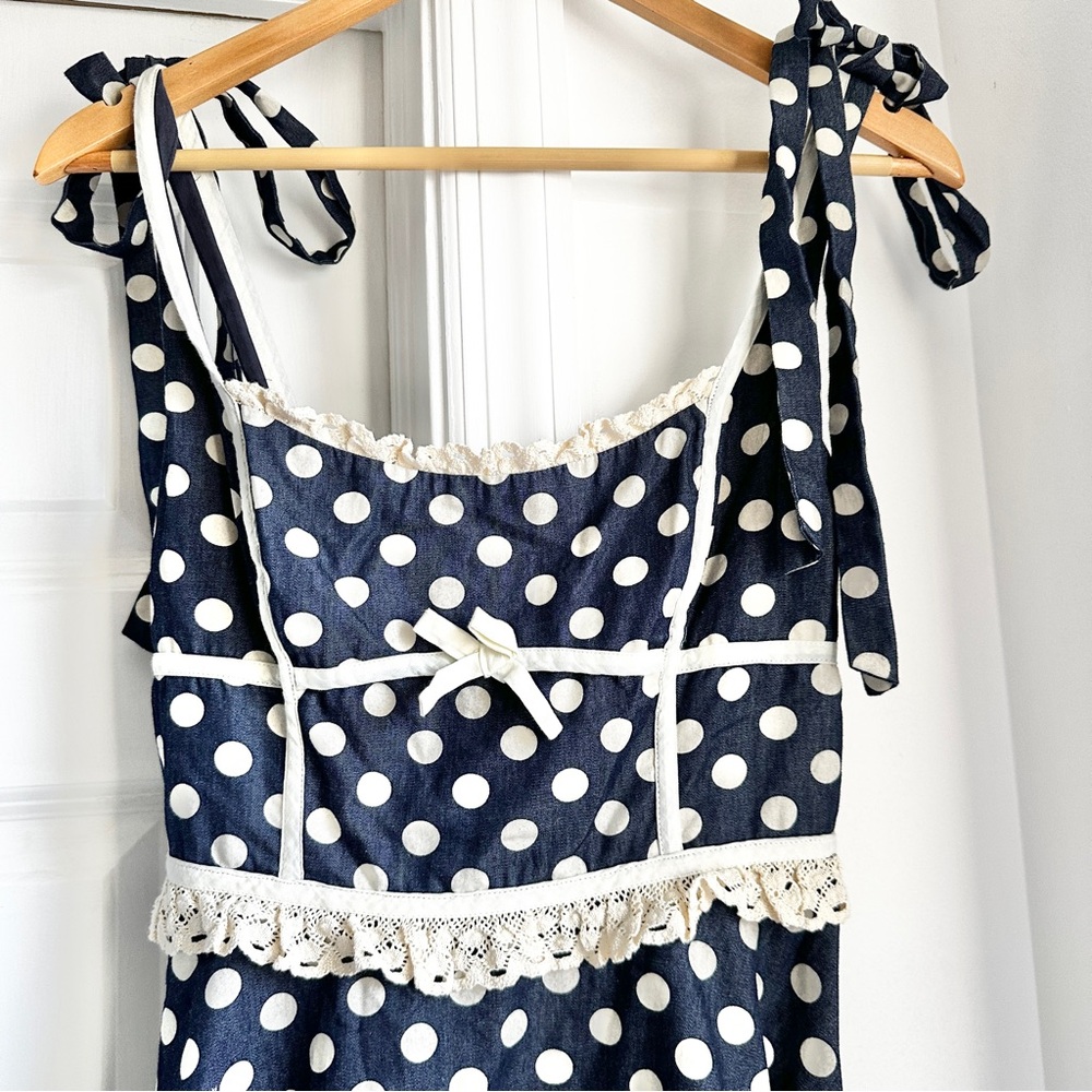 For Love and Lemons Dolly Denim Navy Polka Dot Dress - Picture 9 of 9